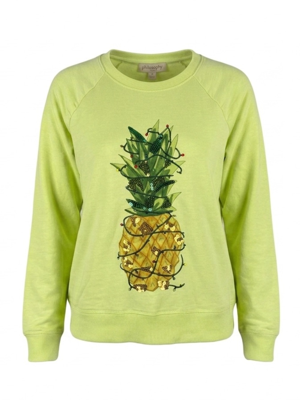 Philosophy Lime Green Pineapple Sequin lightweight Sweatshirt Large